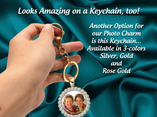 Rhinestone Photo Keychain Charm, Your Personalized Picture Surrounded by Bling, Double Sided Available, Gift for Family, Friends or Pets