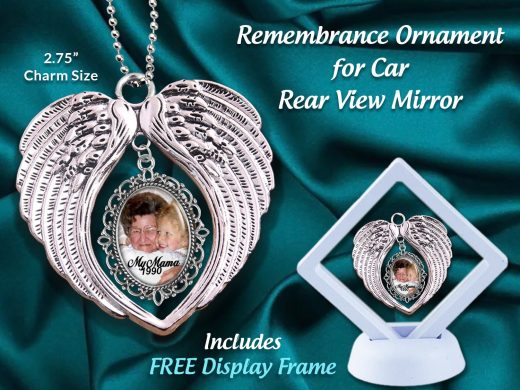 Car Auto Remembrance Photo Ornaments, Angel Wings In Memory of, Rainbow Bridge, Forever in My Heart Ornament, Funeral Memorial Sympathy