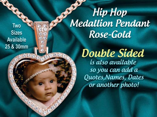 Hip Hop Iced Out Design with Your Favorite Picture, Custom Heart Shaped Photo (30mm) Medallion Pendant Necklace,  Amazing for Gift Giving