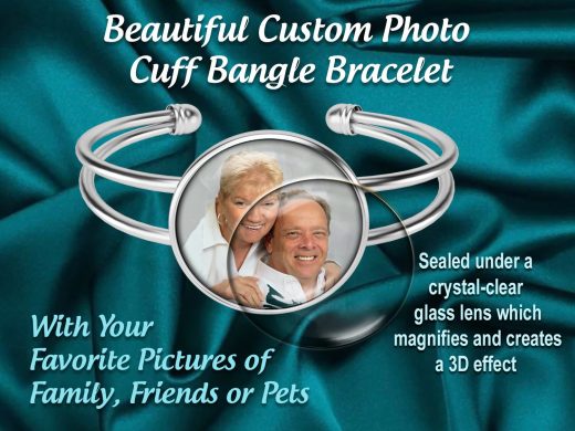 Custom Personalized Photo Cuff Bangle Bracelet – Memory Jewelry, Gifts for Mom, Wife, Girlfriend, Grandma, Aunt, Godmother, Niece, New Baby