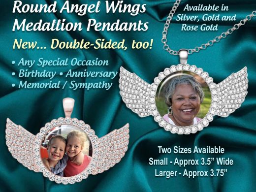 Custom Bling 25mm Photo Charm Pendant Medallion, Wings With Your Picture, Dad Gift, Brother, Uncle, Dog & Cat Lovers, Pets, Sympathy Gift