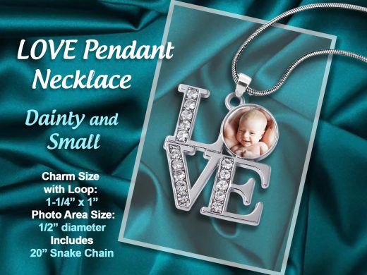 Photo LOVE Photo Pendant Necklace with  Kids, Pets, Moms, Grandmas, Aunts, Godmother, Custom Picture Keepsake or Memorial Remembrance Gift