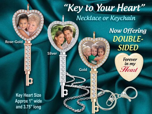 Personalized Key to Your Heart, Photo Pendant Necklace OR Keychain, For Mom, Girlfriend, Sister, Grandma, Mother’s Day Keepsake, Heirloom