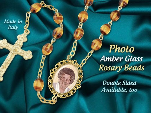Custom Catholic Photo Glass Rosary Beads, Memorial Remembrance, Anniversaries, Birthdays, Weddings, With Your Picture, Double Sided Charm