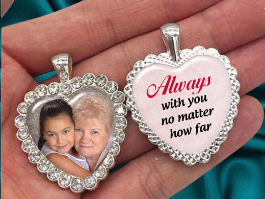 Photo Heart Shape Charm for your Bridal Flower Bouquet or Pendant, Display Frame for Girlfriend, Moms, Brides, Shower Gift, or Sympathy Gift
