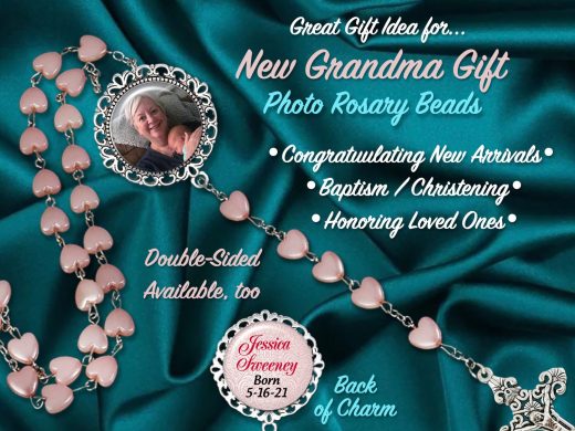 Pink Heart Rosary, Personalized Photo Rosary Beads, Quinceanera, Anniversary, Baptism- Custom Made with Your Picture, Memorial Remembrance