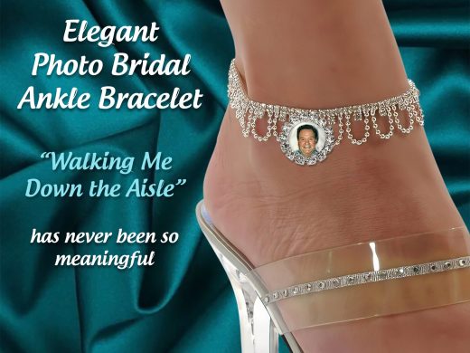 Bridal Custom Photo Anklet, Rhinestone Austrian Crystal Adjustable Ankle Bracelet Personalized with your Picture, Something Blue