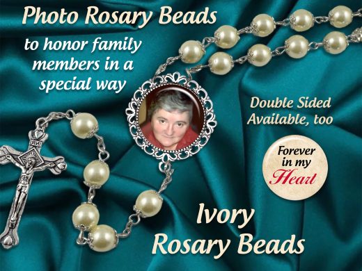 Remembrance Photo Rosary Beads Using Your Picture, Luxurious CREAM -Silver Crowns,  for Quinceañeras, Sacraments, Memorials