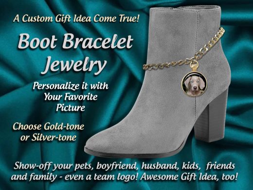 Photo Charm Boot Bracelet Jewelry, Great for Wedding Boots too - Boot Chain Bracelet Anklet, Personalized with your Picture