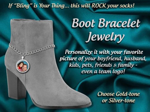 Bling Rhinestone Photo Boot Bracelet Jewelry, Hip Hop Lovers & Bling Lovers Gift - Boot Bracelet Anklet, Personalized with your Picture