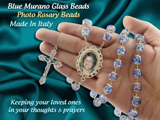 Custom Made Rosary Beads & Personalized with Your Picture, Quinceanera, Anniversary or Something Blue Rosaries, Memorial Remembrance