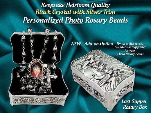 In Memory of Elegant Black Crystal Photo Rosary Beads, for Memorial, Wedding, Celebration of Life, Perfect for any Sacraments