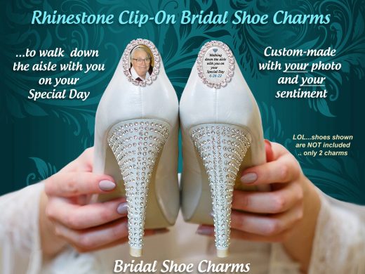 Custom Photo Bridal Rhinestone Shoes Charms for Remembering Dad, Walk with Me Down the Aisle, Father of the Bride Keepsake Memorial Charms