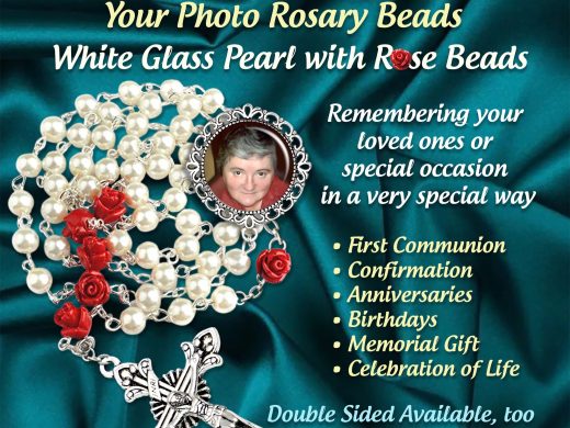 White with Red Roses Rosary Personalized with Your Photo, In Honor of or Memorial Remembrance Rosaries, Celebration of Life, Sacrament Gift