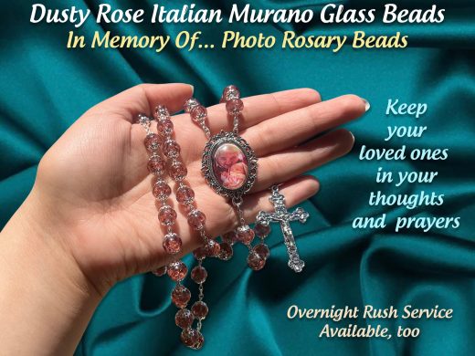 Dusty Rose Murano Photo Rosary Beads Personalized with Your Picture for Quinceanera, Anniversary, Memorial Remembrance, Celebration of Life