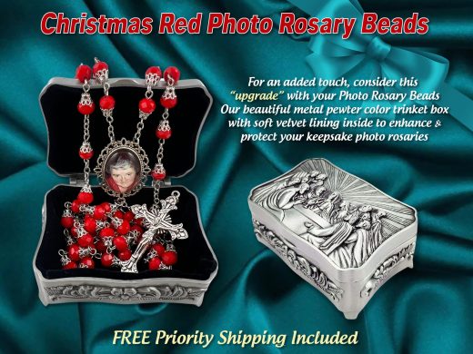 For Christmas Mass Beautiful Red PHOTO Rosary Beads Honoring Your Loved Ones or Celebration of Life In Memory Of Rosaries-Great Gift Idea