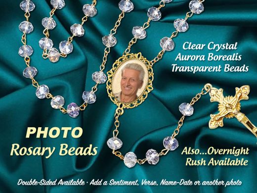 Clear Crystal Photo Rosary with Gold Trim, Your Picture Customized for Wedding Rosary, Sacraments, In Memory of or Celebration of Life Gift