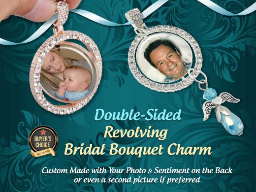 2-Sided Custom Photo Bouquet Charm, Rotating and Spins to Showoff Your Picture & Sentiment, In Memory Of Loved Ones Keepsake Jewelry