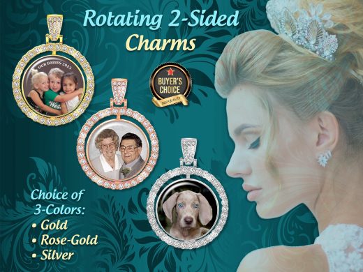 Custom Photo Bouquet Charm with 2 Sides, Rotates to Showoff Your Picture & Sentiment, In Memory Of Loved Ones for Your Special Day
