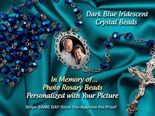 Dark Blue Crystal Iridescent Rosaries for Wedding, Communion, Baptism, Confirmation, Memorial Celebration of Life or Catholic Sympathy Gift