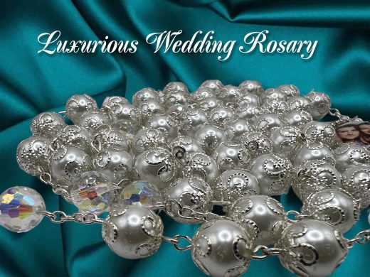 Luxurious Catholic Wedding Rosary with Your Photo White Glass Pearl Beads Handcrafted - Family Heirloom Keepsake Gift for Bride and Groom