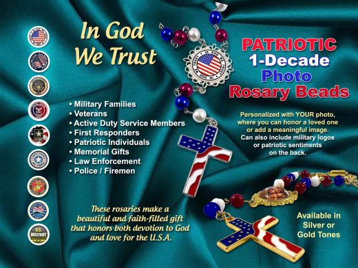 Personalized USA Patriotic Photo Rosary, 1-Decade, Great Military Tribute Gift for Army, Navy, Air Force, Marines, Police, EMT, or Firemen