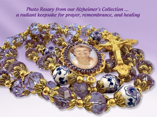 Personalized Photo Rosary – Honoring Your Loved One with Purple Crystal Beads & Gold Crucifix Memorial Gift