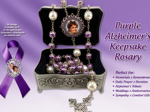 Catholic Photo Rosary – Ornate Purple Beads, Alzheimer’s Awareness Tribute, Personalized Memorial Gift with Photo of Your Loved Ones