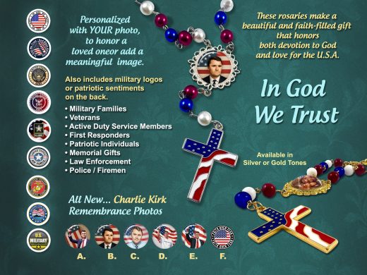 Patriotic Car Rosary – Handmade Custom Photo Rosary with American Flag Cross