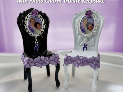 6” Mini Memorial Chair – with Photo Charm Tribute Keepsake for Memory Table & Alzheimer’s Awareness