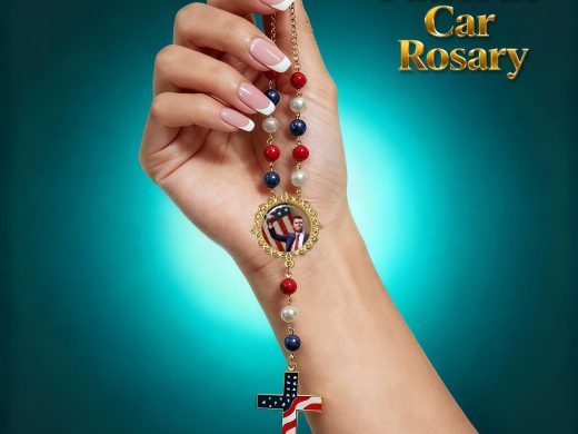 Patriotic Car Rosary – Handmade Custom Photo Rosary with American Flag Cross