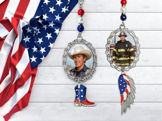 Large Patriotic Custom Photo Charm Ornament – Personalized Tribute Keepsake