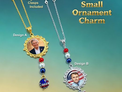 Small Patriotic Photo Ornament Keepsake – Personalized Memorial Charm | Custom Gold or Silver USA Gift for Car, Tree, or Display