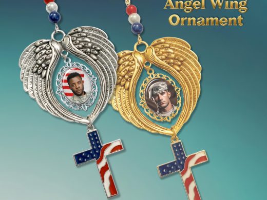Patriotic Wing Ornament – Custom Photo Charm with American Flag Cross | Military Memorial Gift | USA Keepsake