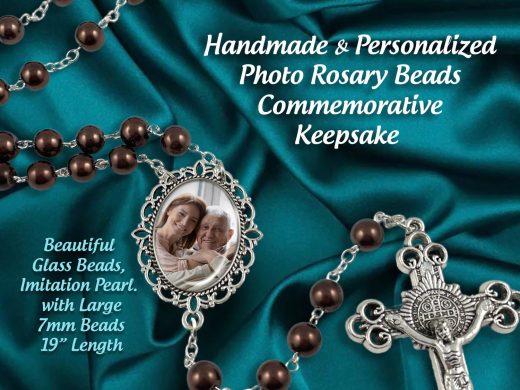 BROWN Forever In My Heart, Bereavement, Sympathy Acknowledgement, Personalized Photo Rosary Beads, Memorial Remembrance Rosaries