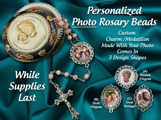PINK Custom Personalized Photo Rosary Beads, Gifts for Wedding, Communion, Memorial Remembrance, Bereavement, Sympathy with Your Picture