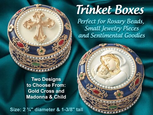 Rosary Keepsake Box, Small Jewelry Trinket Box, Christian, for Catholic Rosary Beads, First Communion, Baptism, Gift Box for Bridal