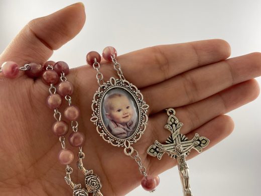 Pink Rosary, Personalized Photo Rosary Beads, Quinceanera, Anniversary- Custom Made with Your Picture, Memorial Remembrance