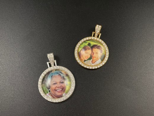 Iced Out Design with Your Picture, Custom Photo Pendant Necklace for Gift Giving, Flower Bouquet Charm, or Boutonniere Memorial Jewelry