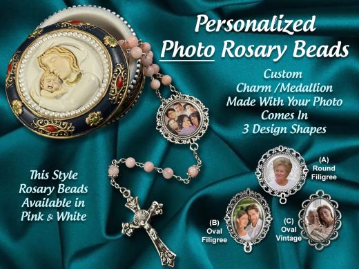 Custom Personalized Photo Rosary Beads, PINK, Gifts for Wedding, Communion, Memorial Remembrance, Bereavement, Sympathy with Your Picture