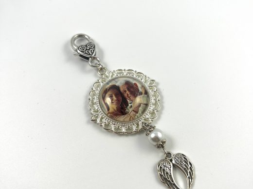 Photo Wedding Bouquet Charm includes Elegant Angel Wing & Pearl, Personalized with your Picture, In Memory of Memorial Keepsake for Bride