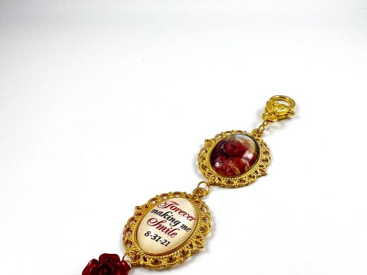 Red Rose Gold Photo Bouquet Charms & Elegant Brooch, Personalized with your Picture, Remembrance Memorial Keepsake, Great Bridal Shower Gift