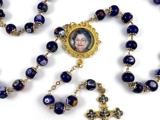 Blue Murano Glass Photo Memorial Catholic Rosaries - Made in Italy & Personalized with Your Picture by Me and a Great Religious Gift