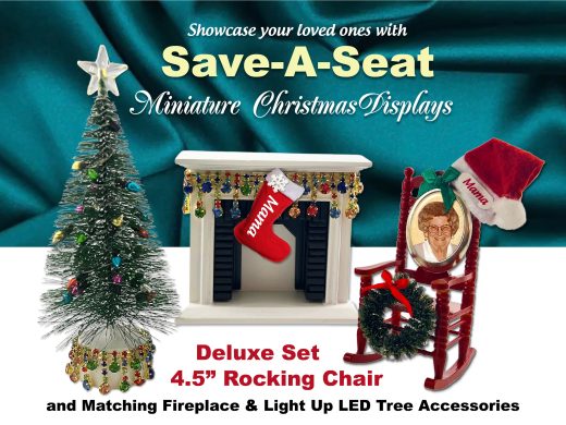 Mini “Save a Seat", Wish You Were Here Photo Ornament Chair Using Your Picture in a Jewelry Charm Frame.  Fireplace, Light Up Mini Tree