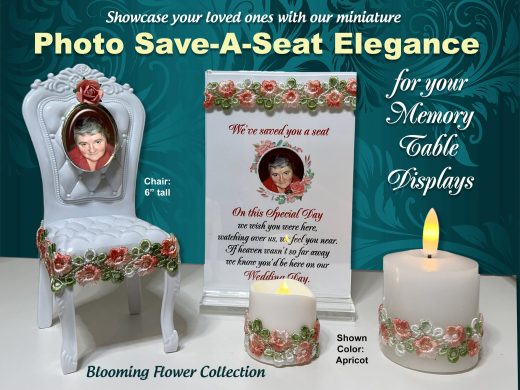 Mini Memorial Chairs & Pendant Frame for Wedding Memory Table Top, Missing Loved Ones in Heaven, Christening, Quinceañera, Special Events