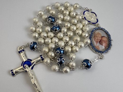 Something Blue, Pearl & White Catholic Rosary Beads for Wedding, Communion, Confirmation, Celebration of Life