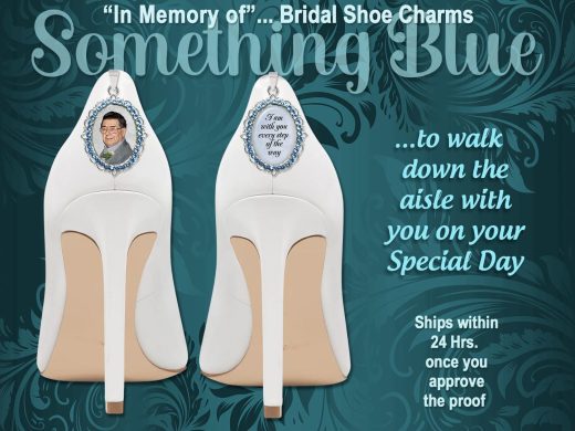 Custom Photo Bridal Blue Rhinestone Shoes Charms for Remembrance, Walk with Me Down the Aisle, Father of the Bride Keepsake Memorial Charms