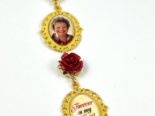 2 Two Memorial Wedding Bouquet Photo Charms with Rhinestone Lobster Clasp Brides Gift In Memory of Loved Ones on your Special Day Bride Gift