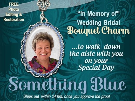 Something Blue Photo Wedding Bouquet Charm includes Elegant Brooch, Personalized with your Picture, In Memory of Memorial Keepsake for Bride