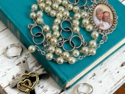Handmade Photo Wedding Rosary, Pearl Beads, Personalized Bridal Bouquet Charm